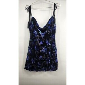 Victoria's Secret Black and Blue Floral Slip Chemise